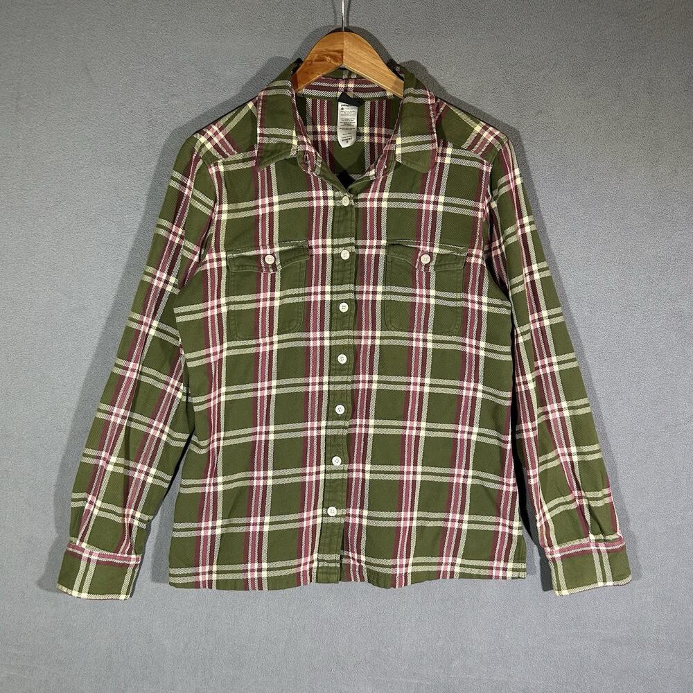 Patagonia Fjord Flannel Shirt Womens 10 Organic Cotton Green Plaid Gorpcore